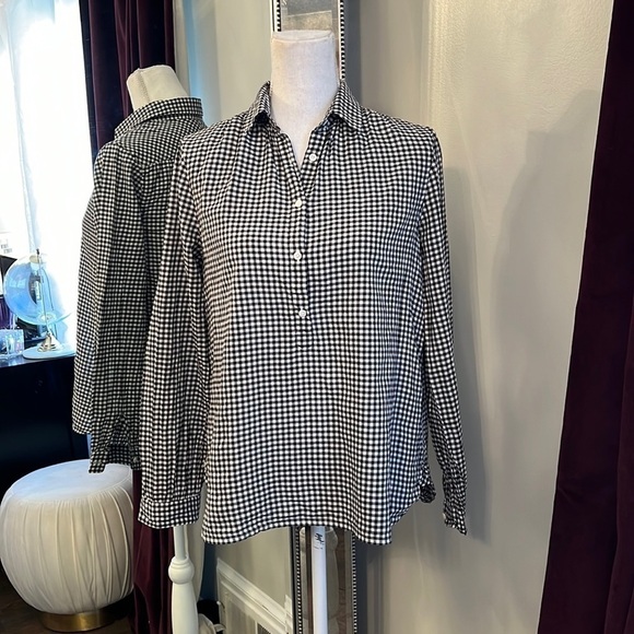 J. Crew Gingham Black and White 1/2 Button Down Size 4 - Picture 1 of 11